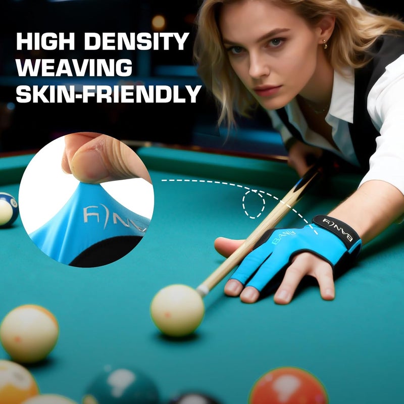 Banly Billiard Pool Gloves Fits on Left Hand 3 Finger, Small Snooker Cue Sport Glove, Billiards Players Sporty Compact Pull On Half Finger Billiard Glove - Image 4